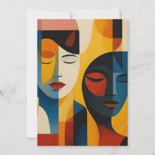 Convite Impressão de Arte de Rostos Abstratos, Retrato Dup