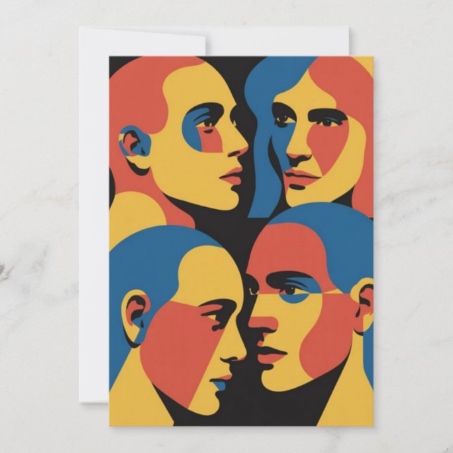 Convite Impressão de Arte em Grade de Rostos Abstratos, Ro (Frente)