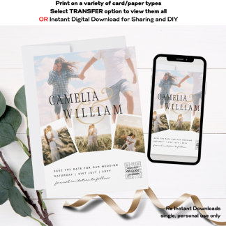 Convite Impressão de Colagem de Fotos Branco ou Casamento 