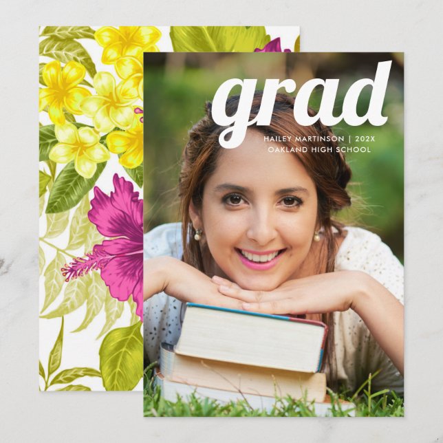 Convite Impressão de Floral Negrito com Graduação de Foto  (Frente/Verso)