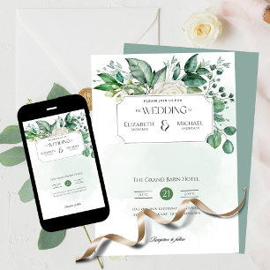 Convite Impressão de folha verde ou casamento digital