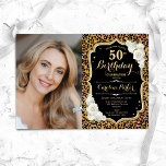 Convite Impressão de Leopard Foto Dourada 50º Aniversário<br><div class="desc">Elegante convite floral feminino para o 50º aniversário com sua foto. Design preto de vidro com ouro brilhante falso. Possui impressão de leopardo animal, rosas brancas, fonte de script e confete. Perfeito para uma festa de comemoração de na moda adulto. Personalize com seus próprios detalhes. Pode ser personalizado para qualquer...</div>