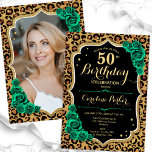 Convite Impressão de Leopard Foto Verde Esmeralda 50º Aniv<br><div class="desc">Elegante 50º convite de aniversário com sua foto no fundo do cartão. Design verde-preto com uma impressão de leopardo animal e ouro brilhante. Recursos esmeraldas rosas verdes, fonte de script e confetti. Perfeito para uma festa de comemoração de na moda adulto. Personalize com seus próprios detalhes. Pode ser personalizado para...</div>