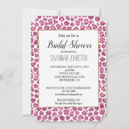 Convite Impressão de Leopardo com Glama Branco Rosa-Rosa