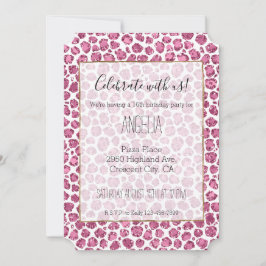 Convite Impressão de Leopardo com Glama Branco Rosa-Rosa