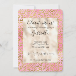 Convite Impressão de leopardo dourado com aquarela rosa