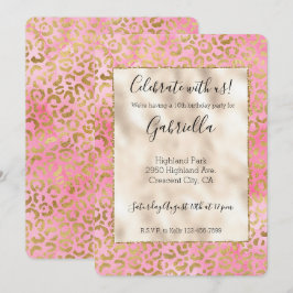 Convite Impressão de leopardo dourado com aquarela rosa