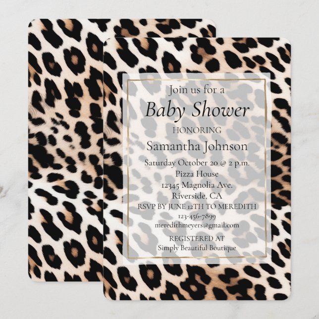 Convite Impressão de leopardo preto creme (Frente/Verso)