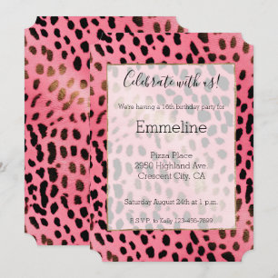 Convite Impressão de Leopardo Preto Rosa Menor