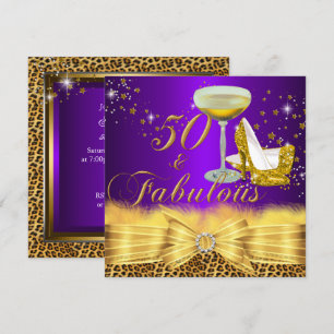 Convite Impressão de Leopardo & Saltos Roxo 50 & Fabuloso