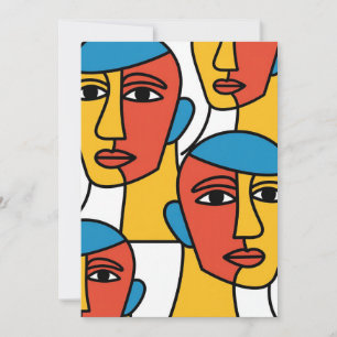 Convite Impressão de Rostos Abstratos, Arte Geométrica Vib