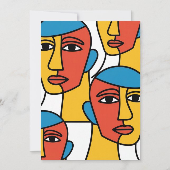 Convite Impressão de Rostos Abstratos, Arte Geométrica Vib (Frente)