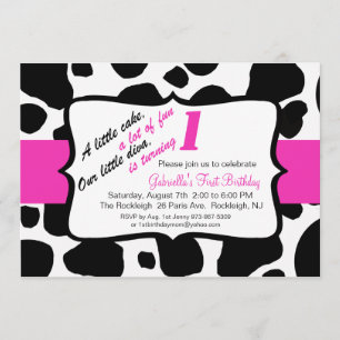 Convite Impressão de Vaca Rosa e Preta - Primeiro Anivers