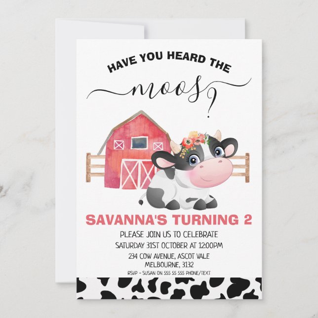 Convite Impressão De Vaca Vermelha Você Ouviu O Aniversári (Frente)