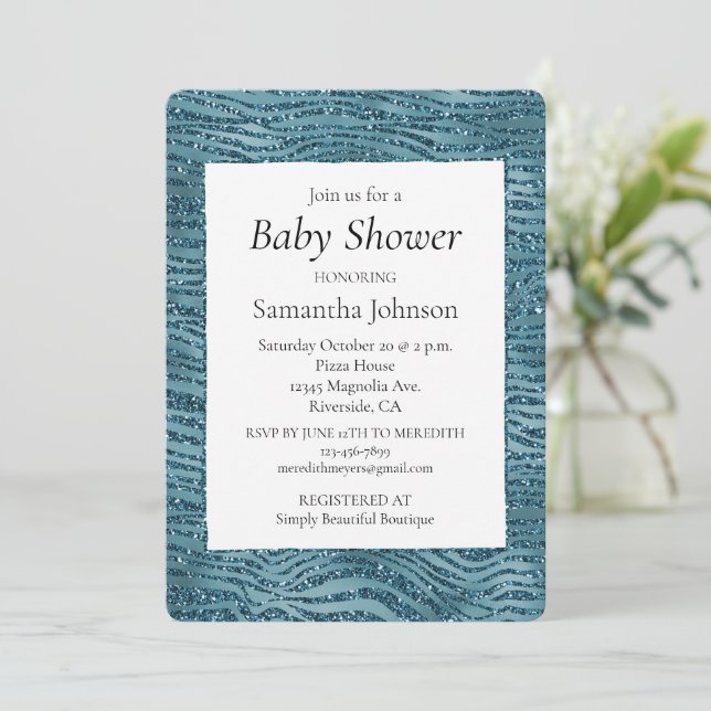 Convite Impressão de Zebra Azul-Turquesa (Em pé/Frente)