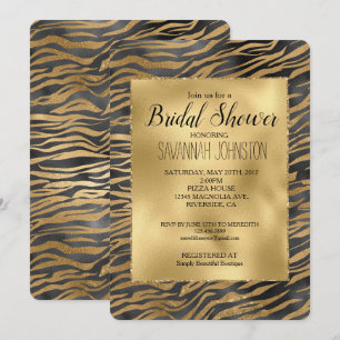 Convite Impressão de Zebra Minúscula Glitzy Preta Dourada