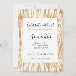 Convite Impressão de Zebra Rosa Dourada
