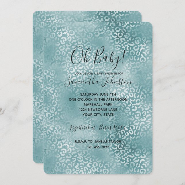 Convite Impressão do Leopardo Azul Aqua (Frente/Verso)