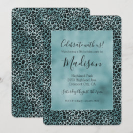 Convite Impressão do Leopardo Azul-Teal Glam Turquoise