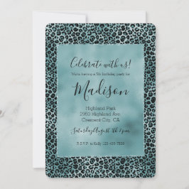 Convite Impressão do Leopardo Azul-Teal Glam Turquoise