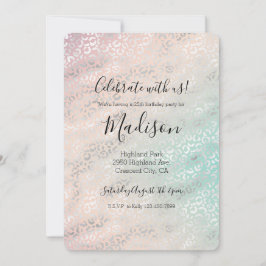 Convite Impressão do Leopardo do Peach Aqua Tie Dye Silver