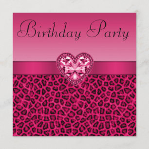 Convite Impressão do leopardo do rosa quente & aniversár
