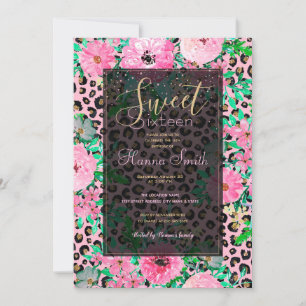 Convite Impressão do Leopardo Rosa Elegante e Design Flora