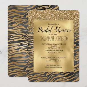 Convite Impressão do Sparkle Zebra Preto e Dourado com br