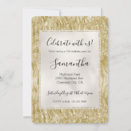 Convite Impressão Dourada de Confetti Glitzy Zebra