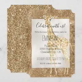 Convite Impressão Dourada de Girafa Glitter