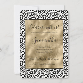 Convite Impressão Dourada de Leopardo Preto Branco