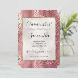 Convite Impressão Dourada Glam Leopardo Cor-de-rosa-Chic