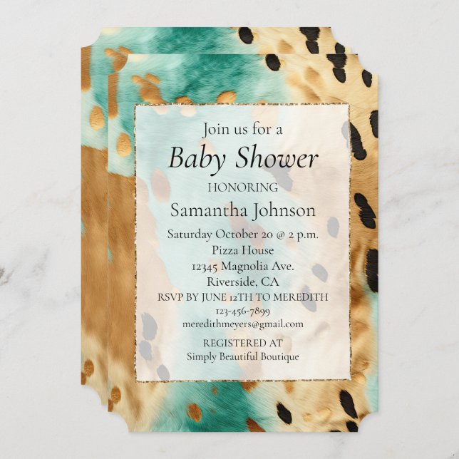 Convite Impressão Dourada Turquesa Black Animal (Frente/Verso)