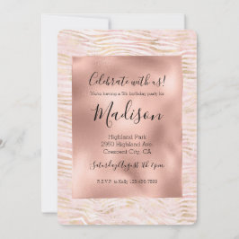 Convite Impressão Dourada Zebra com Glama Rosa Esbranquiça