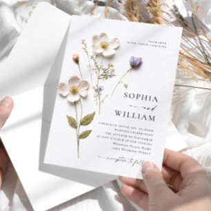 Convite Impressão Elegante Pressionou Casamento de Flores 