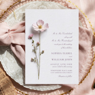 Convite Impressão Elegante Pressionou Casamento de Flores 