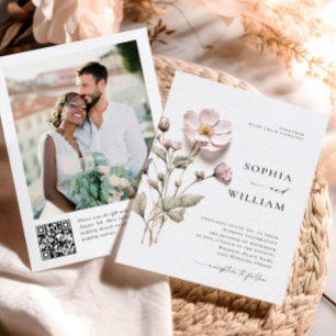 Convite Impressão Elegante Pressionou Casamento de Flores 