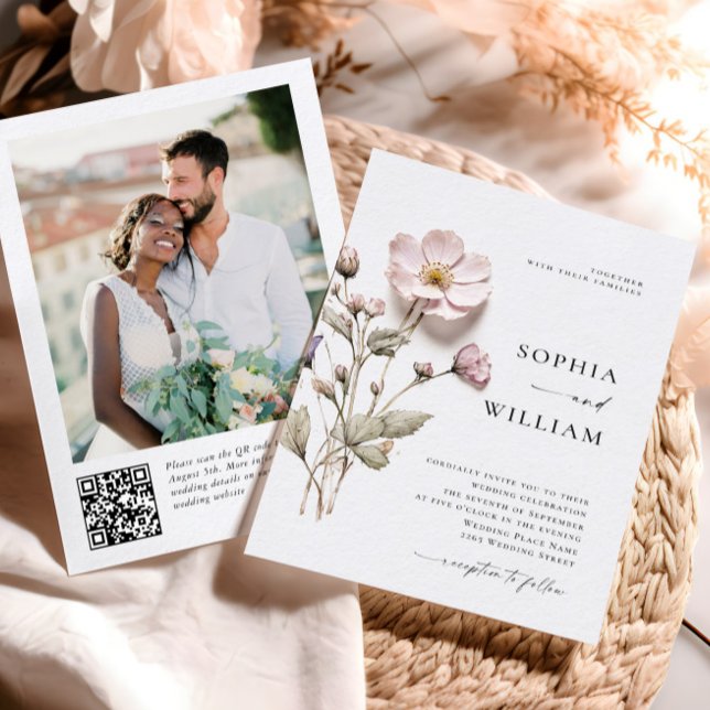 Convite Impressão Elegante Pressionou Casamento de Flores  (Criador carregado)