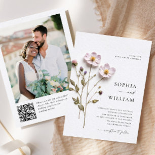 Convite Impressão Elegante Pressionou Casamento de Flores 