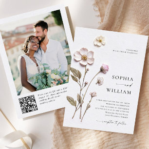 Convite Impressão Elegante Pressionou Casamento de Flores 