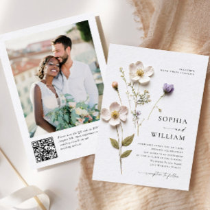 Convite Impressão Elegante Pressionou Casamento de Flores 