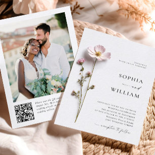 Convite Impressão Elegante Pressionou Casamento de Flores 