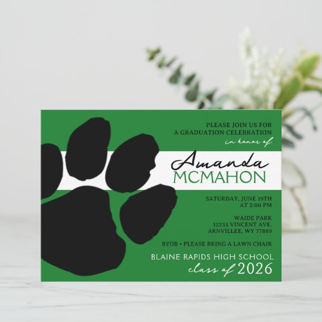 Convite Impressão Elegante Verde e Preta (Volta da Foto) (Em pé/Frente)