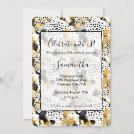 Convite Impressão em animais de Leopardos Dourados amarelo