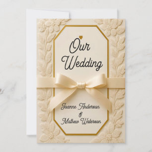 Convite Impressão em Tela de Casamento Creme e Dourado – M