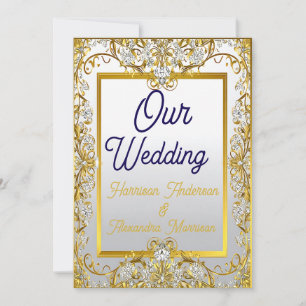 Convite Impressão em Tela de Casamento Creme e Dourado – M