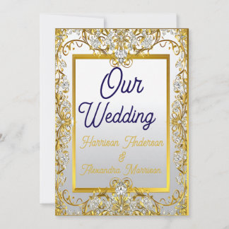 Convite Impressão em Tela de Casamento Creme e Dourado – M