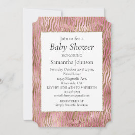 Convite Impressão em Zebra Dourada Rosa Menino