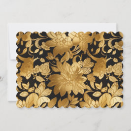 Convite Impressão Floral Dourada Luxuosa Sobre Fundo Preto