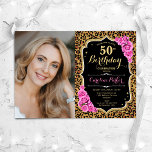 Convite Impressão Leopard Impressão Dourada Cor-de-Rosa Pr<br><div class="desc">Elegante convite floral feminino para o 50º aniversário com sua foto. Design cor-de-rosa preto brilhante com ouro brilhante falso. Possui impressão de leopardo animal, rosas rosa, fonte de script e confete. Perfeito para uma festa de comemoração de na moda adulto. Personalize com seus próprios detalhes. Pode ser personalizado para qualquer...</div>